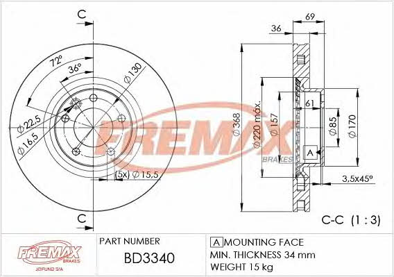 Fremax BD-3340 Front brake disc ventilated BD3340