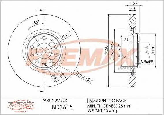 Fremax BD-3615 Front brake disc ventilated BD3615