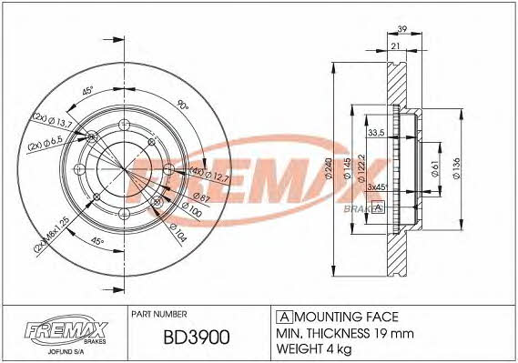 Fremax BD-3900 Front brake disc ventilated BD3900