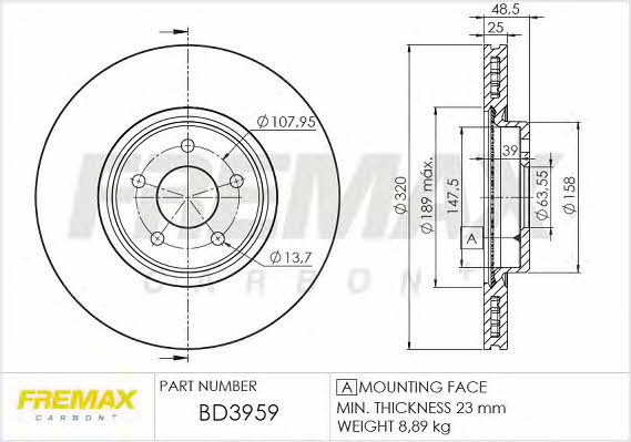 Fremax BD-3959 Front brake disc ventilated BD3959