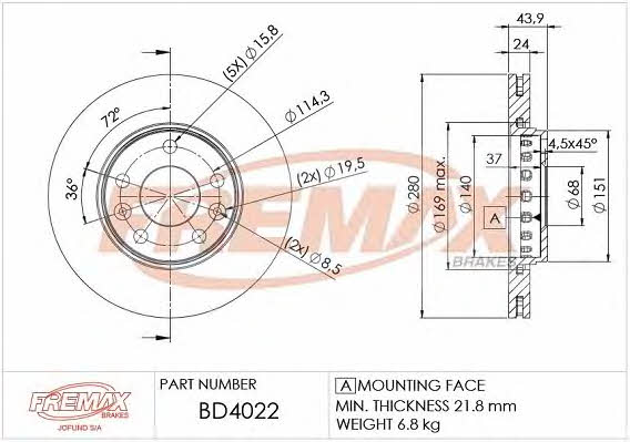 Fremax BD-4022 Front brake disc ventilated BD4022