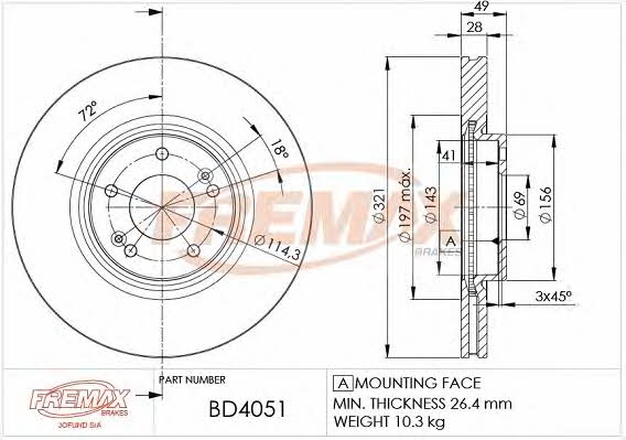 Fremax BD-4051 Front brake disc ventilated BD4051