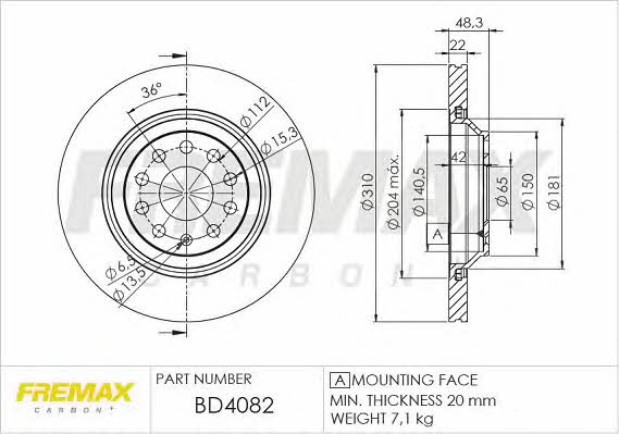 Fremax BD-4082 Rear ventilated brake disc BD4082