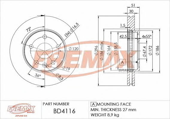 Fremax BD-4116 Front brake disc ventilated BD4116