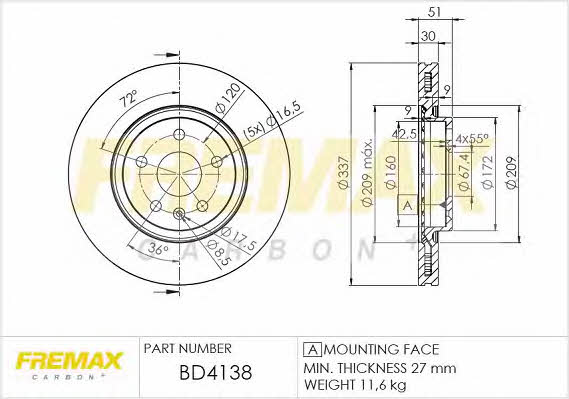 Fremax BD-4138 Front brake disc ventilated BD4138
