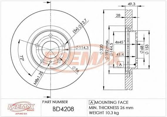 Fremax BD-4208 Front brake disc ventilated BD4208