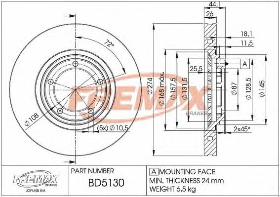 Fremax BD-5130 Front brake disc ventilated BD5130