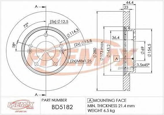 Fremax BD-5182 Front brake disc ventilated BD5182