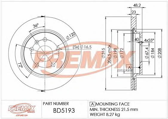 Fremax BD-5193 Rear ventilated brake disc BD5193