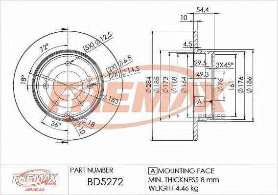 Fremax BD-5272 Rear brake disc, non-ventilated BD5272