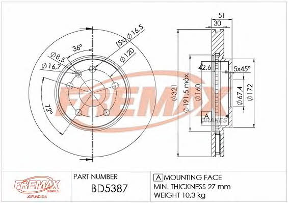 Fremax BD-5387 Front brake disc ventilated BD5387