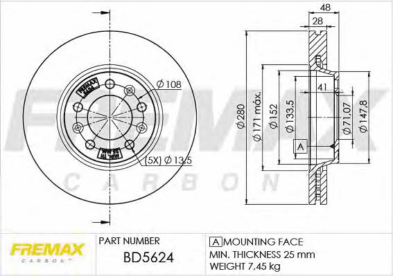 Fremax BD-5624 Front brake disc ventilated BD5624