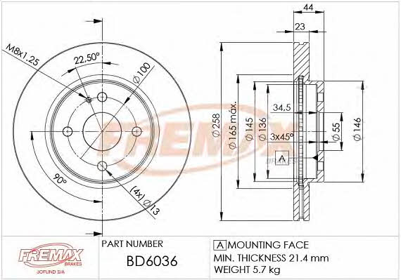 Fremax BD-6036 Front brake disc ventilated BD6036