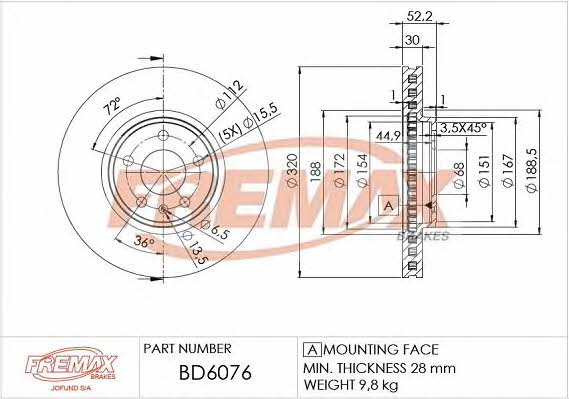 Fremax BD-6076 Front brake disc ventilated BD6076