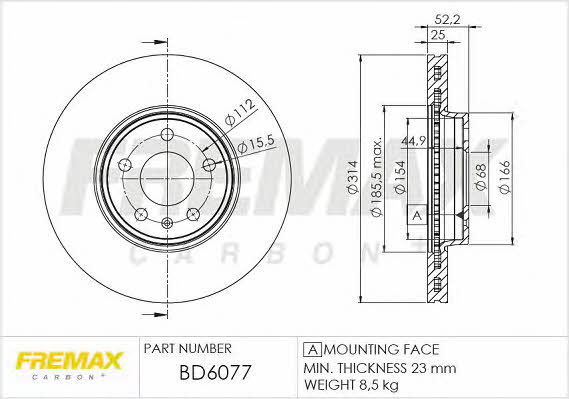 Fremax BD-6077 Front brake disc ventilated BD6077