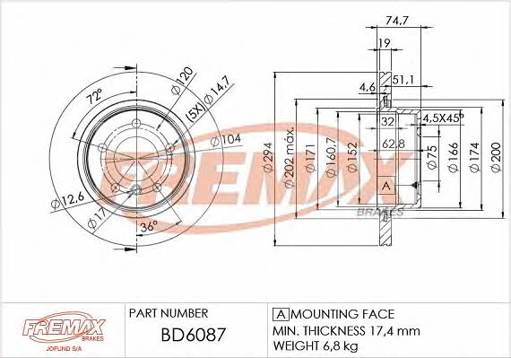Fremax BD-6087 Rear ventilated brake disc BD6087