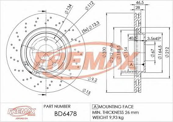 Fremax BD-6478 Front brake disc ventilated BD6478