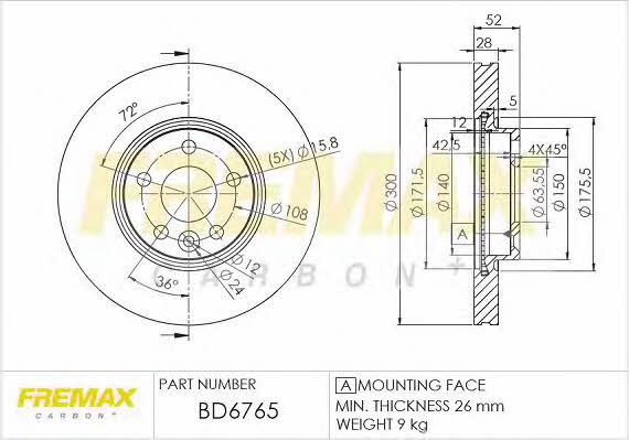 Fremax BD-6765 Front brake disc ventilated BD6765