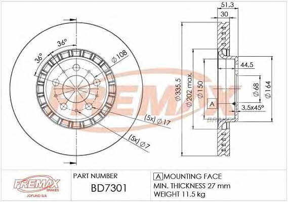 Fremax BD-7301 Front brake disc ventilated BD7301