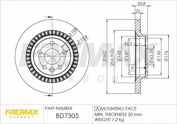 Fremax BD-7305 Rear ventilated brake disc BD7305