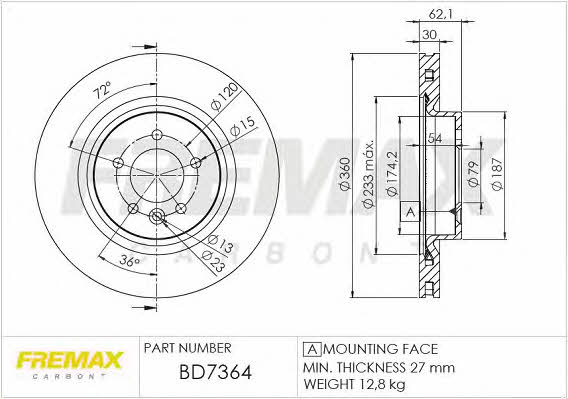 Fremax BD-7364 Front brake disc ventilated BD7364