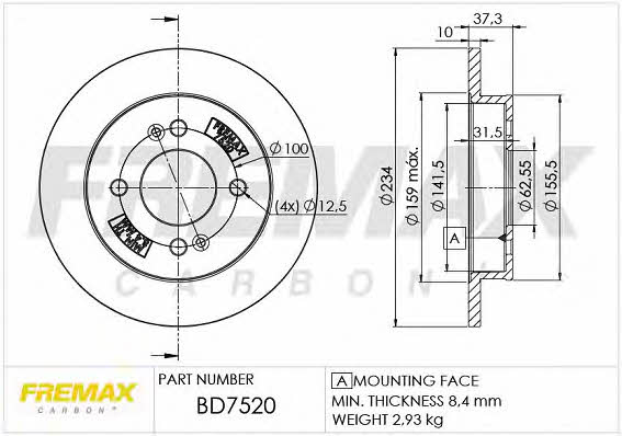 Fremax BD-7520 Rear brake disc, non-ventilated BD7520