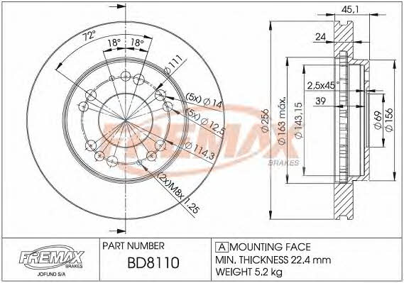 Fremax BD-8110 Front brake disc ventilated BD8110