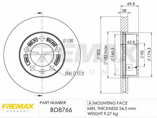 Fremax BD-8766 Front brake disc ventilated BD8766