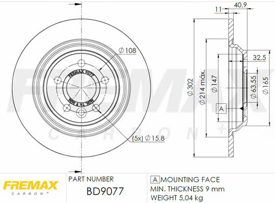 Fremax BD-9077 Rear brake disc, non-ventilated BD9077