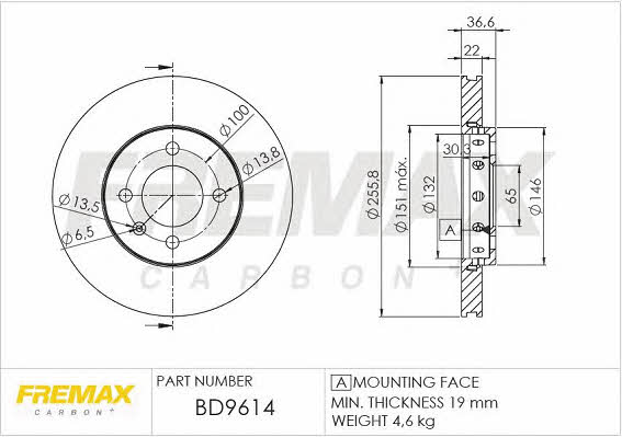 Fremax BD-9614 Front brake disc ventilated BD9614