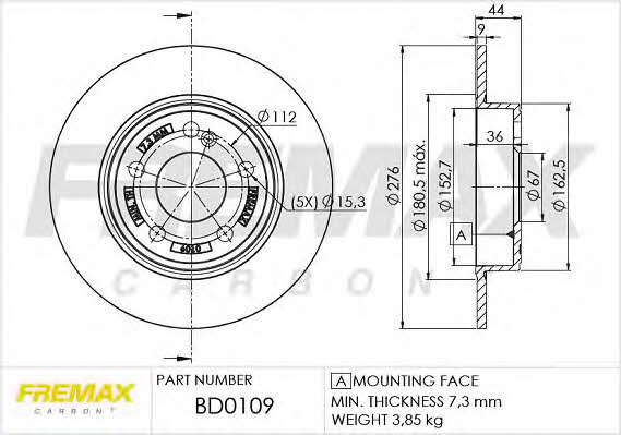 Fremax BD-0109 Rear ventilated brake disc BD0109