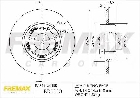 Fremax BD-0118 Unventilated front brake disc BD0118