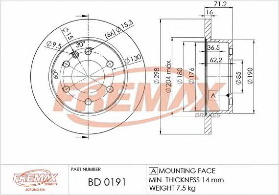 Fremax BD-0191 Rear brake disc, non-ventilated BD0191