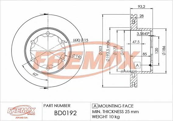 Fremax BD-0192 Rear ventilated brake disc BD0192