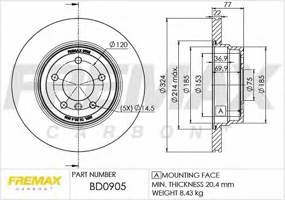 Fremax BD-0905 Rear ventilated brake disc BD0905