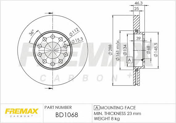 Fremax BD-1068 Front brake disc ventilated BD1068