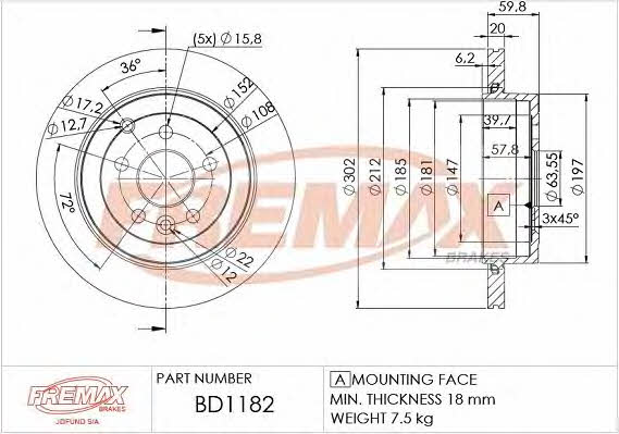 Fremax BD-1182 Rear ventilated brake disc BD1182