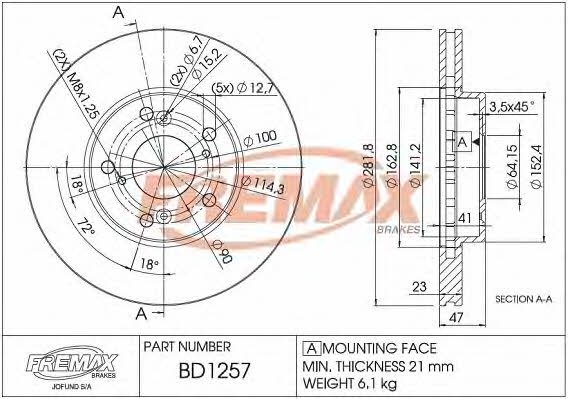 Fremax BD-1257 Front brake disc ventilated BD1257