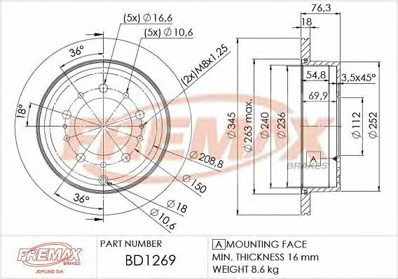 Fremax BD-1269 Rear ventilated brake disc BD1269