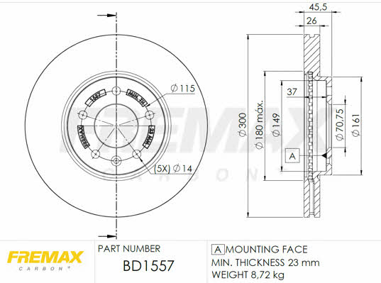 Fremax BD-1557 Front brake disc ventilated BD1557