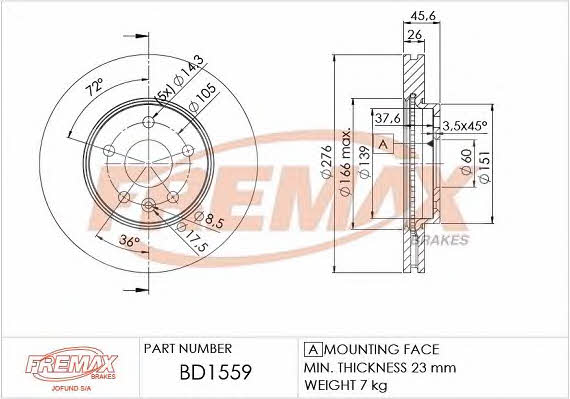 Fremax BD-1559 Front brake disc ventilated BD1559
