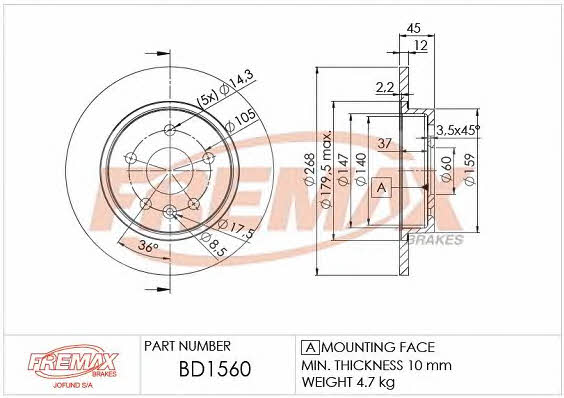 Fremax BD-1560 Rear brake disc, non-ventilated BD1560