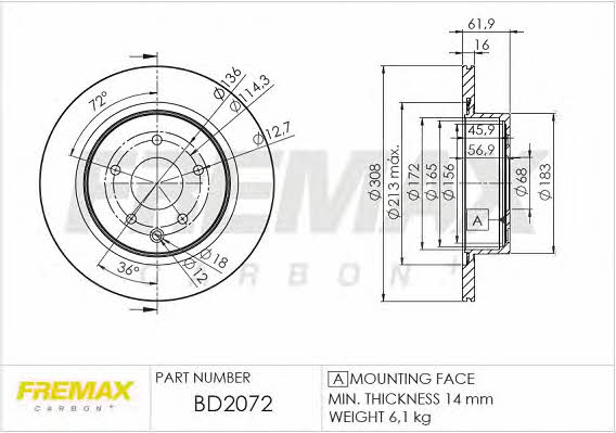 Fremax BD-2072 Rear ventilated brake disc BD2072
