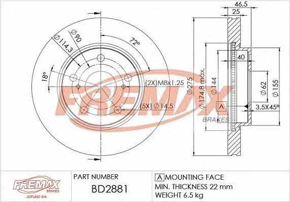 Fremax BD-2881 Front brake disc ventilated BD2881