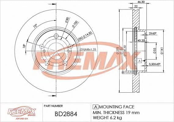 Fremax BD-2884 Front brake disc ventilated BD2884