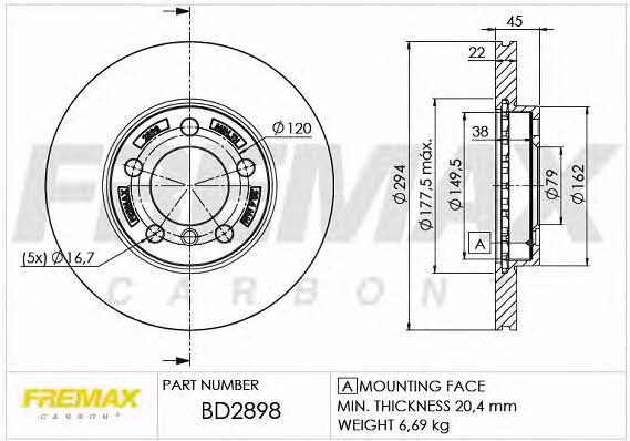 Fremax BD-2898 Front brake disc ventilated BD2898