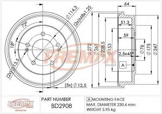 Fremax BD-2908 Rear brake drum BD2908