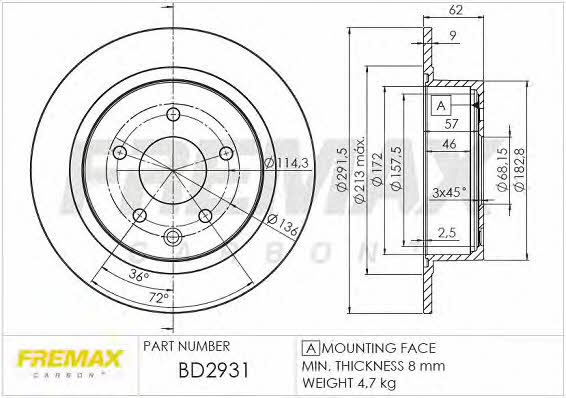 Fremax BD-2931 Rear brake disc, non-ventilated BD2931