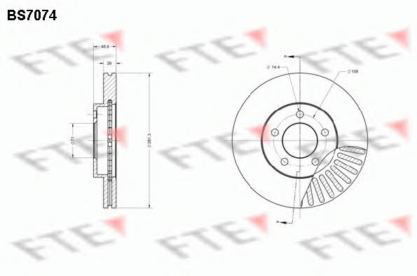 FTE BS7074 Front brake disc ventilated BS7074