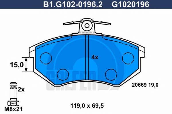 Galfer B1.G102-0196.2 Brake Pad Set, disc brake B1G10201962